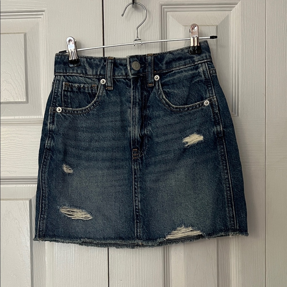 Medium Wash Distressed Denim Skirt